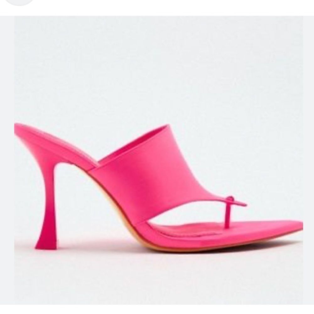 Zara Fuchsia Pink Satin Effect Pointed Toe High Heels Sandals Shoes - Picture 9 of 11